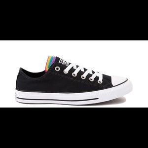Brand new black converse with rainbow tongue